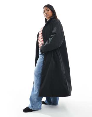 Asos Curve Asos Design Curve Clean Longline Padded Jacket In Black