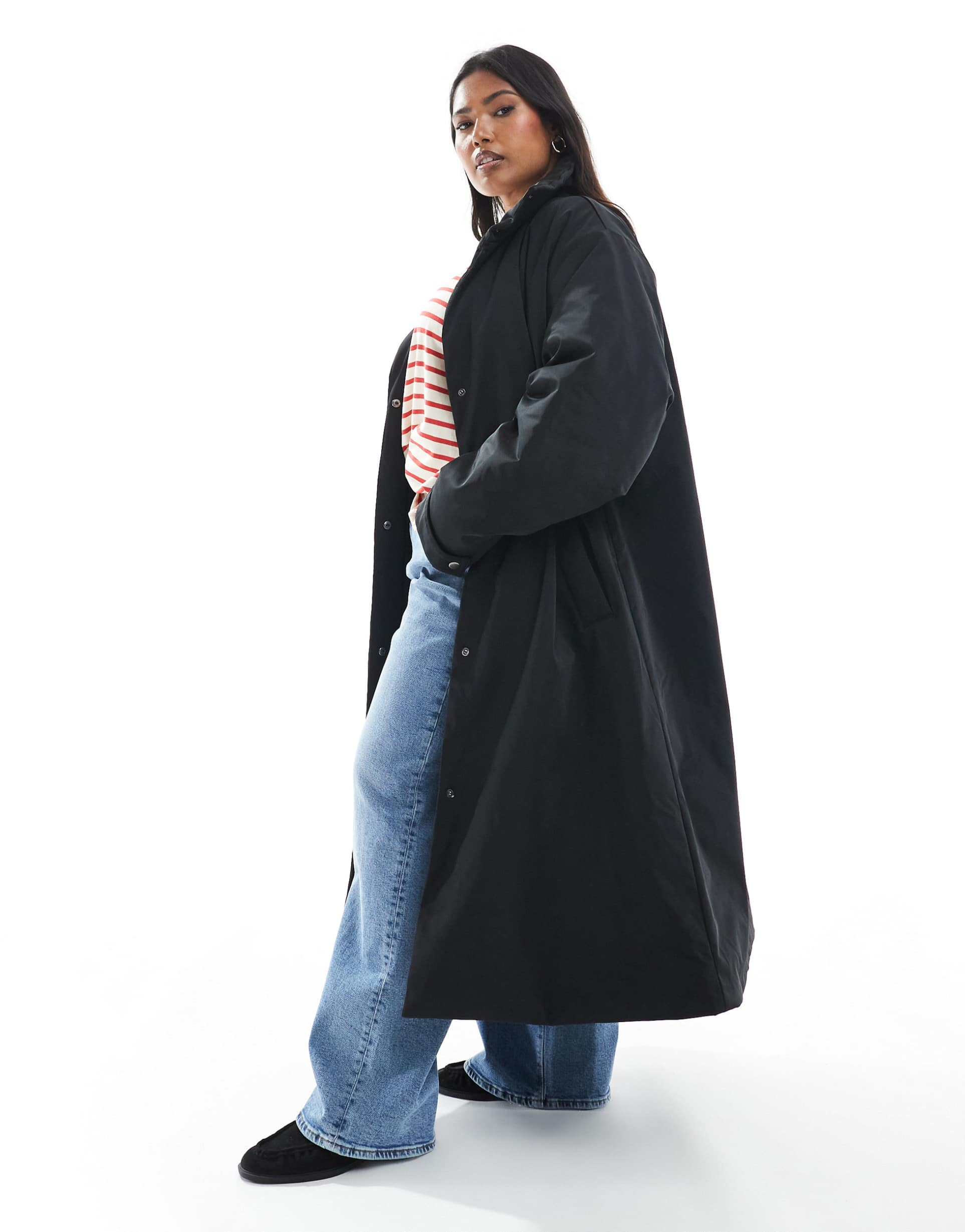 asos design curve clean longline padded jacket in black