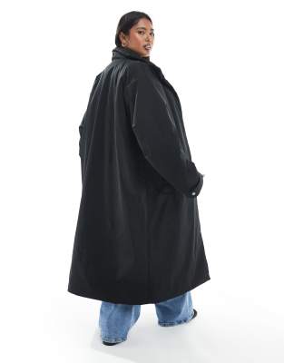 Asos Curve Asos Design Curve Clean Longline Padded Jacket In Black