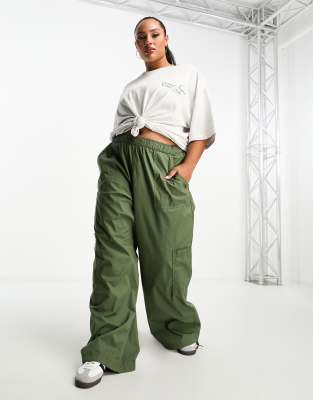 Asos Design Palazzo Pants In Khaki-green