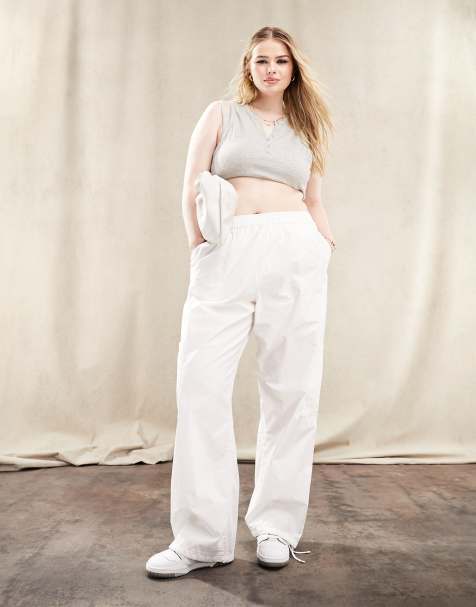 ASOS Design Pull on Cargo Pant with Linen in Off White