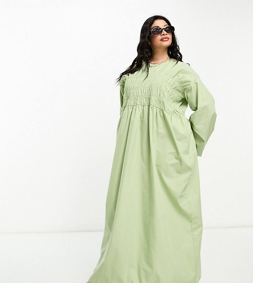 Asos Curve Asos Design Curve Clean Shirred Batwing Maxi Dress In Green