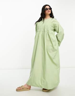 ASOS DESIGN Curve clean shirred batwing maxi dress in LGREEN - ASOS Price Checker