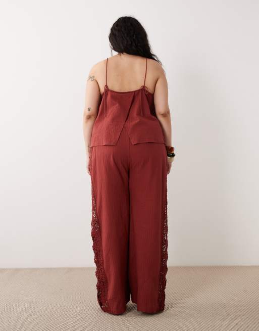 ASOS DESIGN Curve Cleo beach pants in rust, 5 of 5