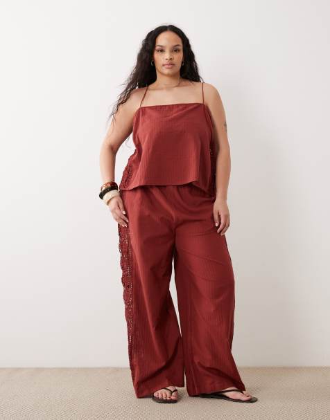 ASOS DESIGN Curve Cleo beach trouser in rust - view 1