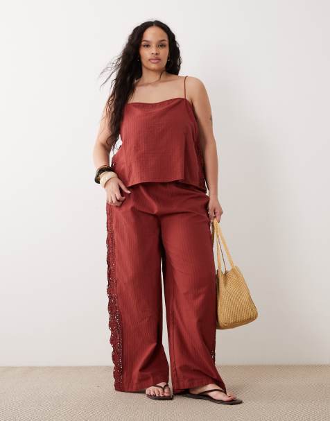 ASOS DESIGN Curve – Cleo – Rdzawe spodnie plażowe - view 1