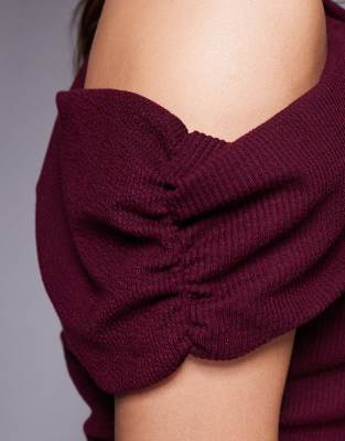 Asos Curve Asos Design Curve Co-ord Asymmetric Textured Rib Top In Burgundy