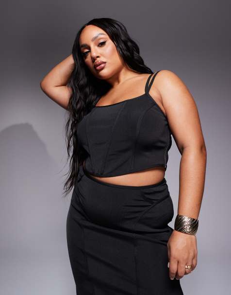 ASOS DESIGN Curve co-ord bandage corset cami top in black - view 1