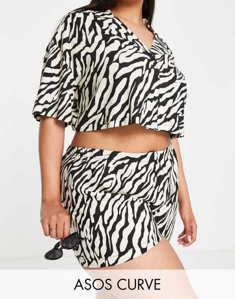 ASOS DESIGN Curve co ord beach shorts in zebra print - view 1