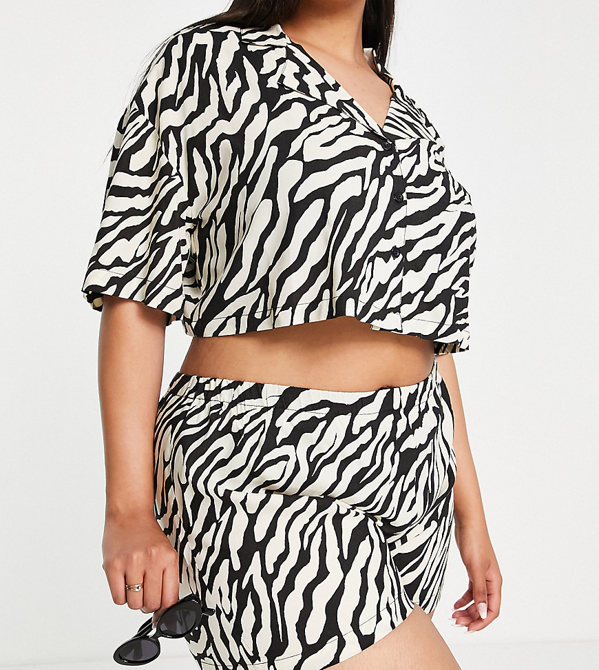 ASOS DESIGN Curve co ord beach shorts in zebra print-Multi