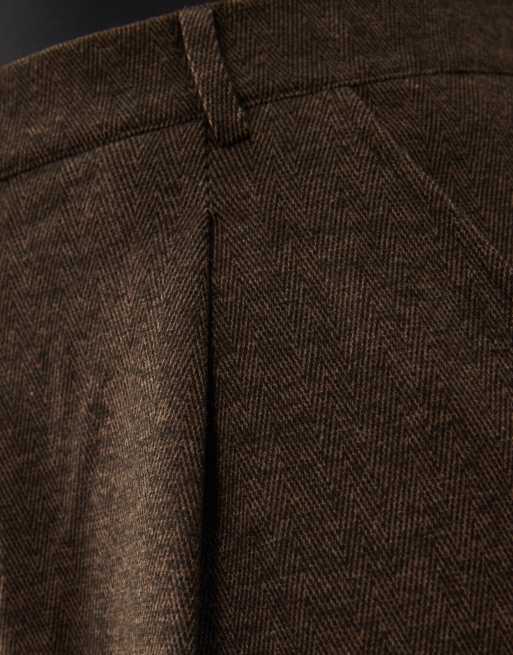 ASOS DESIGN Curve co-ord brushed wide leg trouser in brown herringbone, 5 of 5