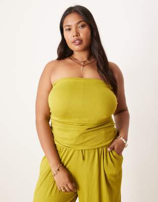 ASOS DESIGN Curve co-ord crinkle bandeau top in olive - view 1