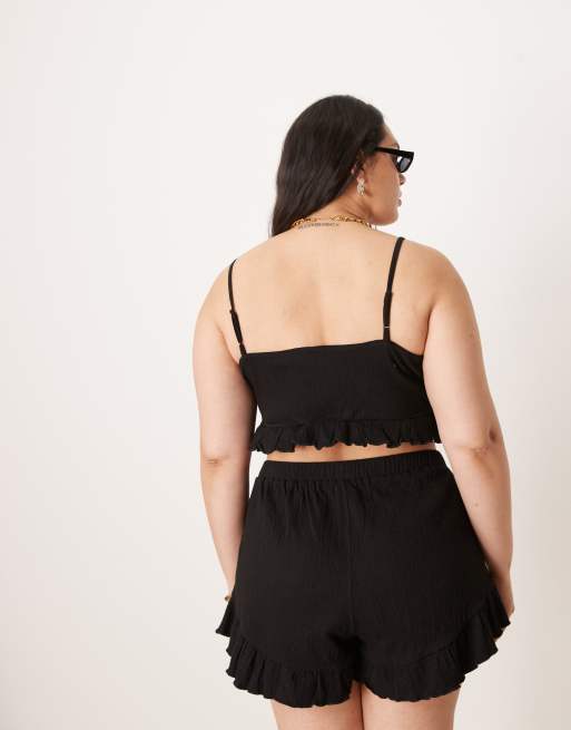 ASOS DESIGN Curve co-ord crinkle flippy shorts in black ASOS