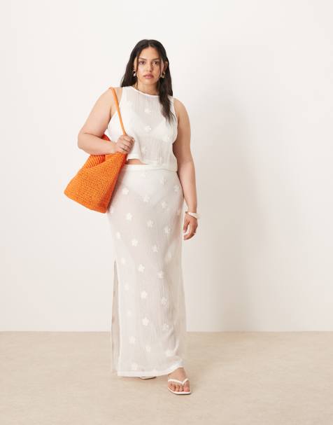 ASOS DESIGN Curve co-ord floral embroidery mesh tie side detail maxi skirt - view 1