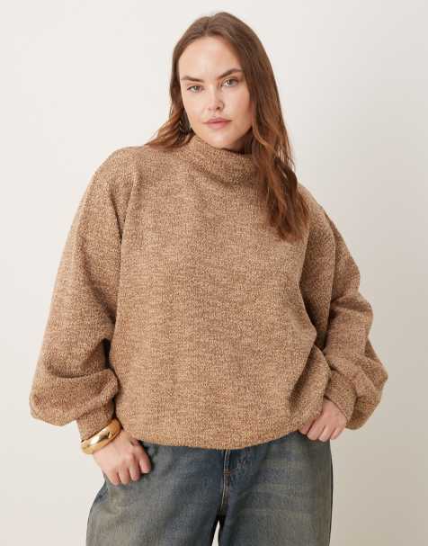 ASOS DESIGN Curve co-ord funnel neck sweatshirt in mottled brown