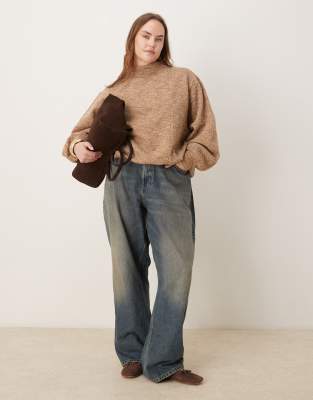 Asos Curve Asos Design Curve Co-ord Funnel Neck Sweatshirt In Brown