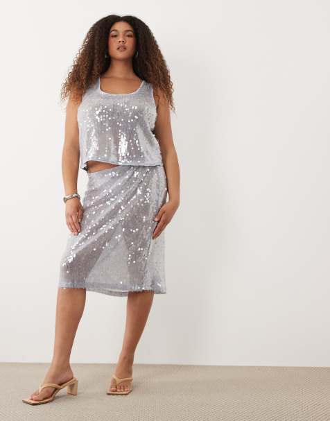 ASOS DESIGN Curve co-ord glass sequin in blue - view 1