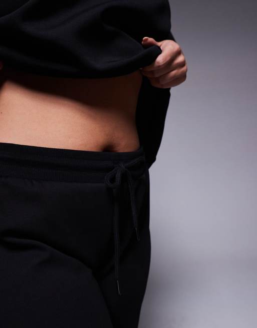 ASOS DESIGN Curve co-ord interlock flared jogger in black, 3 of 5