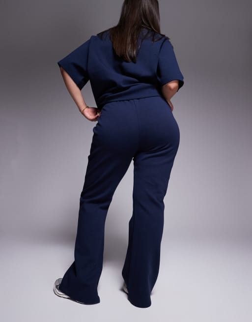ASOS DESIGN Curve co-ord interlock flared jogger in navy, 5 of 5