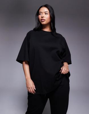 ASOS DESIGN Curve co-ord interlock raglan t-shirt in black - view 1
