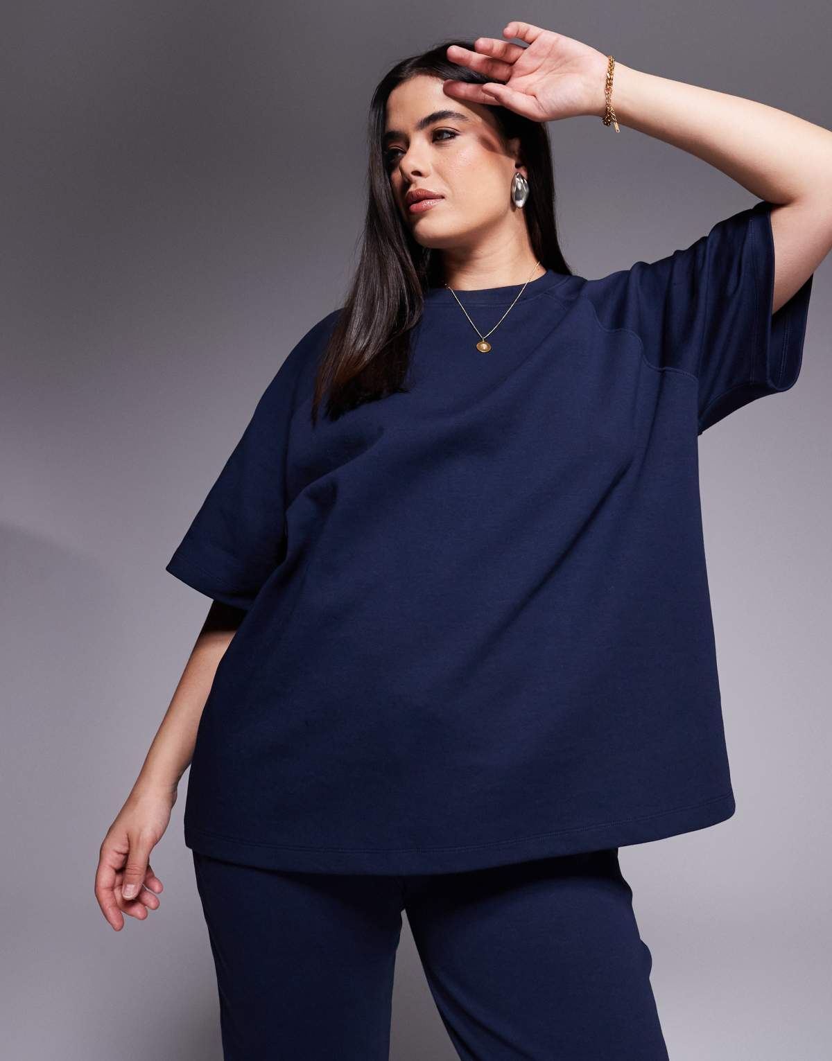 ASOS DESIGN Curve co-ord interlock raglan t-shirt in navy