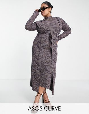 ASOS DESIGN Curve co-ord maxi cardigan with tie front in brown space dye rib - ASOS Price Checker
