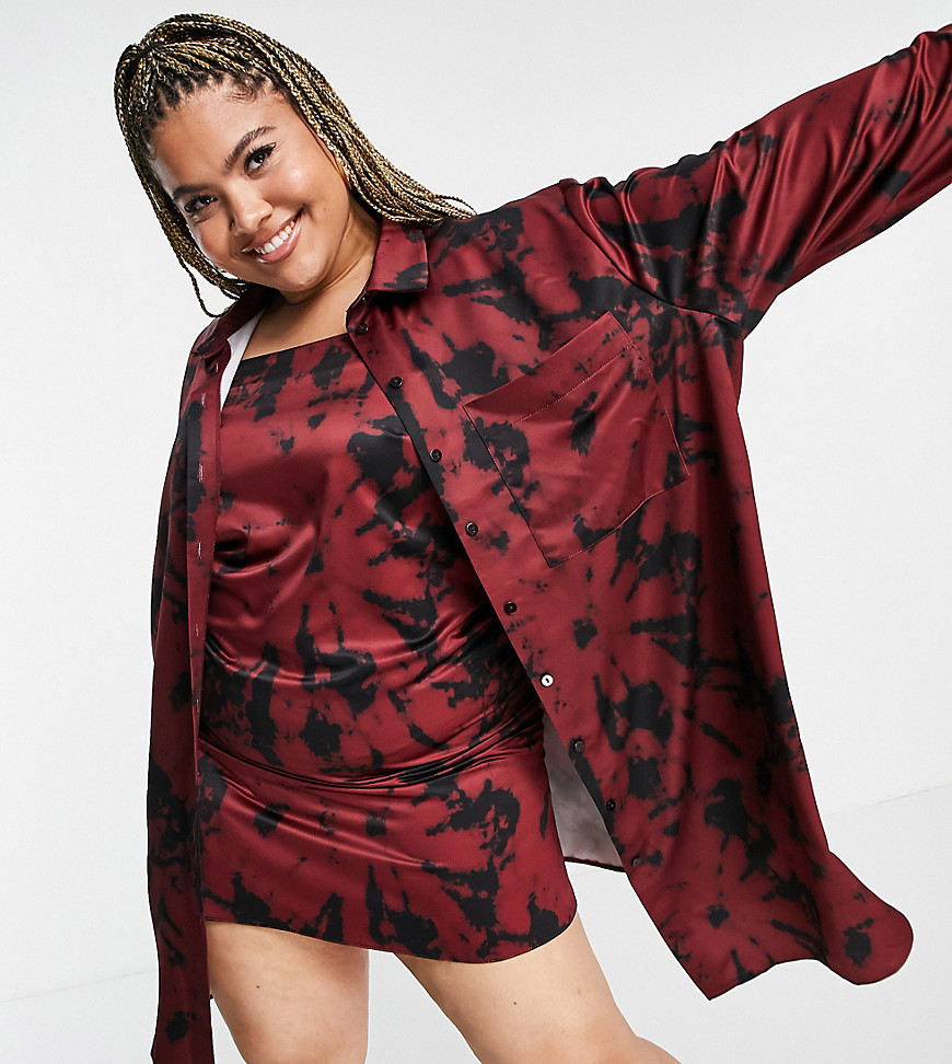 Plus-size shirt by ASOS DESIGN Part of a co-ord set Dress sold separately Tie-dye design Spread collar Chest pocket Button placket Oversized fit