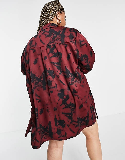 Tops Shirts & Blouses/Curve co-ord oversized shirt in washed tie dye print satin 