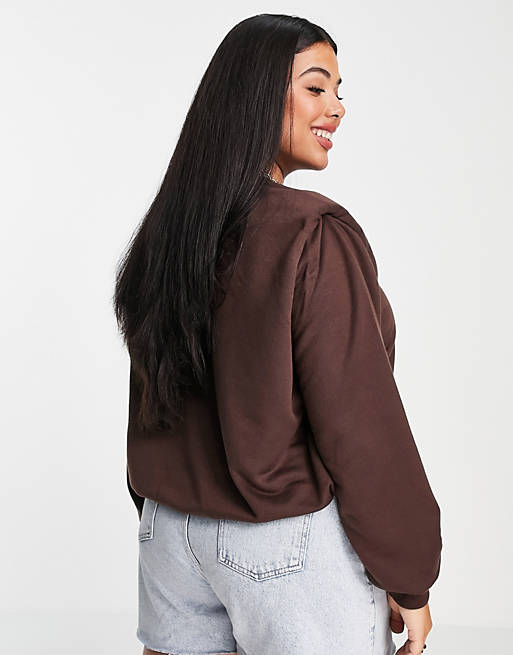 Curve co-ord oversized shoulder pad sweat in chocolate 