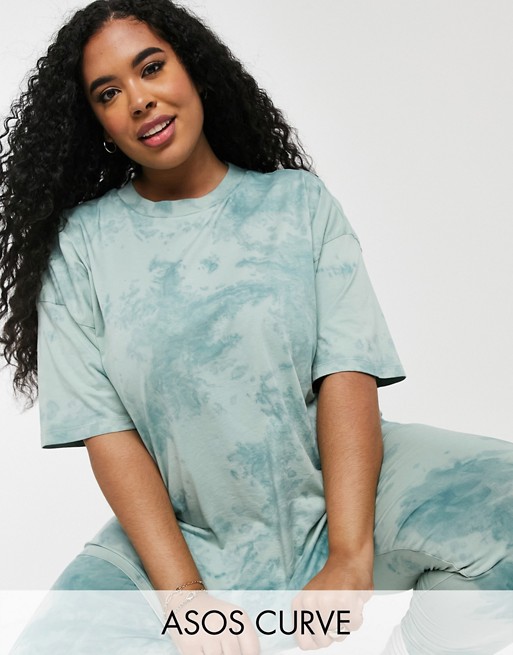 ASOS DESIGN Curve co-ord oversized t-shirt in tie dye in washed mint