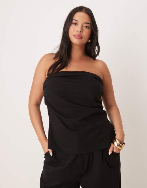 ASOS DESIGN Curve co-ord ponte pleated bandeau top in black