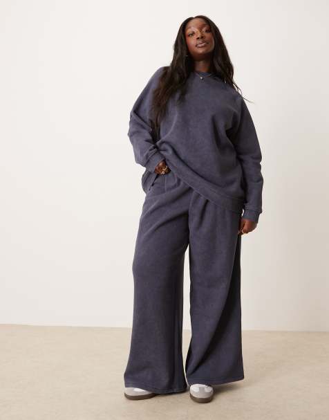 ASOS DESIGN Curve - Co-ord set met oversized sweatshirt en joggingbroek met wijde pijpen in grijs met wassing - view 1