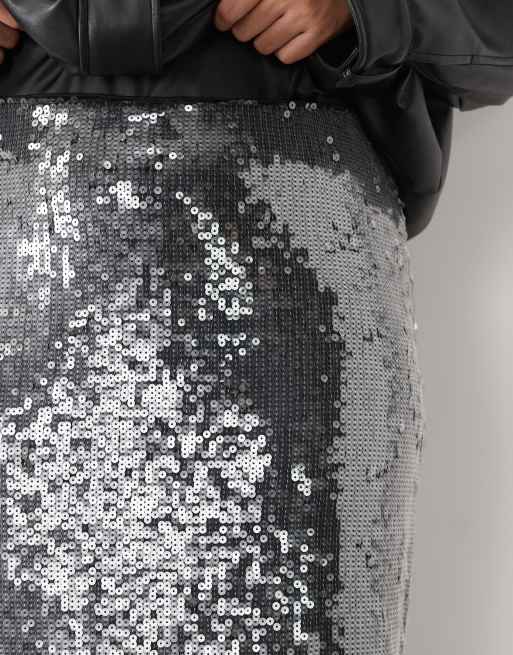 ASOS DESIGN Curve co-ord set midi kokerrok met lovertjes in gunmetal, 5 van 5