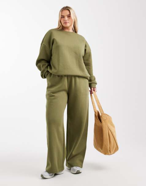 ASOS DESIGN Curve - Co-ord set van geborstelde stof in kaki - view 1