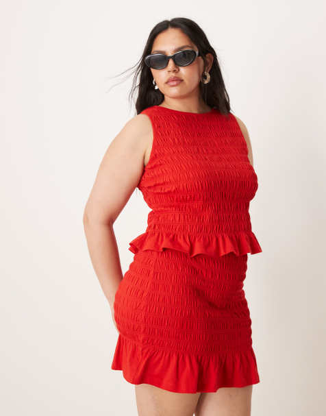 ASOS DESIGN Curve co-ord shirred peplum sleeveless top and mini skirt - view 1