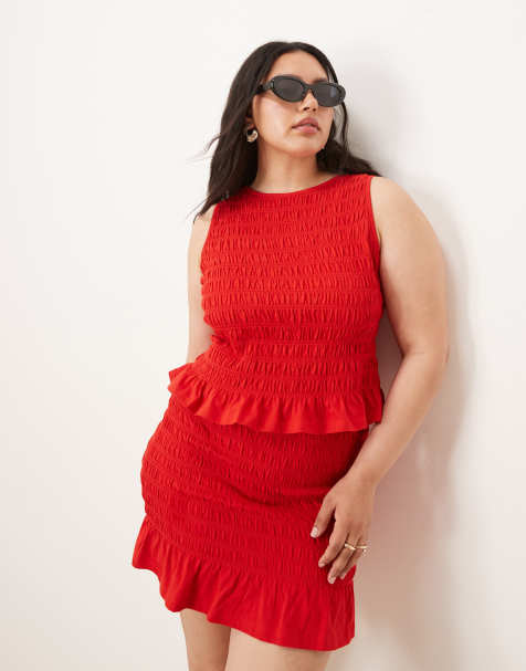 ASOS DESIGN Curve co-ord shirred peplum sleeveless top - view 1