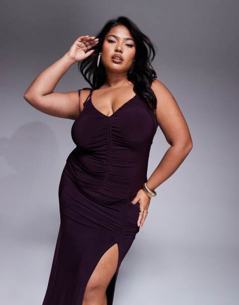 ASOS DESIGN Curve co-ord slinky ruched cami top in blackcurrant - view 1