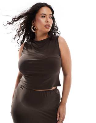 ASOS Curve ASOS DESIGN Curve co-ord slinky tank top in chocolate-Brown