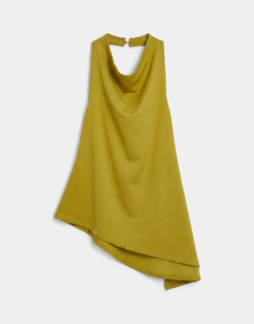 ASOS DESIGN Curve co-ord slinky twill longline cami top with asymmetric hem in green, 5 of 8