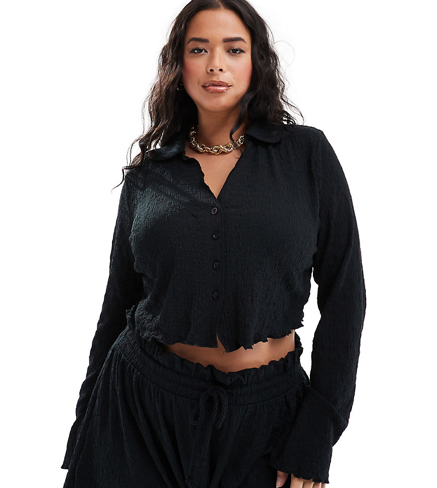 ASOS DESIGN Curve co-ord textured flared sleeve shirt in black