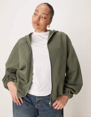 ASOS Curve ASOS DESIGN Curve co-ord zip through hoodie with tie hem in khaki-Green