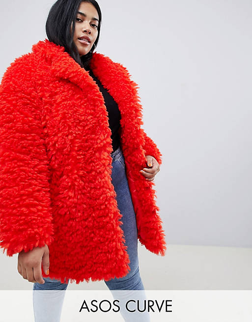 ASOS DESIGN Curve coat in fluffy borg