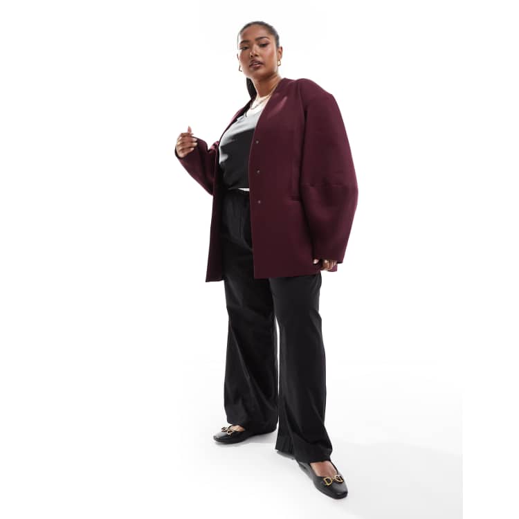 ASOS DESIGN Curve cocoon sleeve collarless blazer in