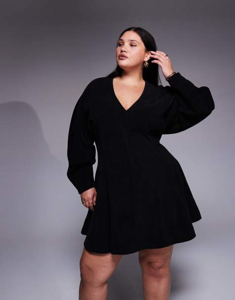 ASOS DESIGN Curve cocoon sleeve cord mini dress in black - view 1