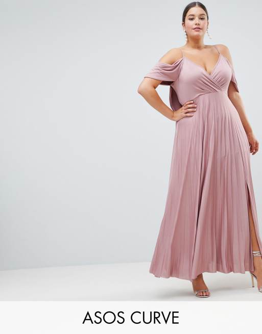 Asos design cold shoulder cowl back pleated midi clearance dress