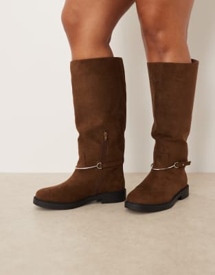Asos Design Curve Cole Flat Riding Knee Boots In Brown