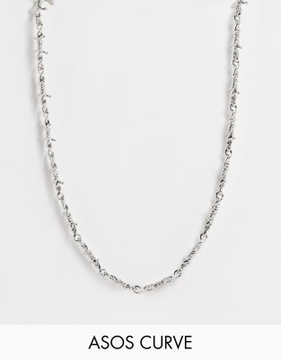 ASOS DESIGN Curve - Collana a filo spinato sottile color argento