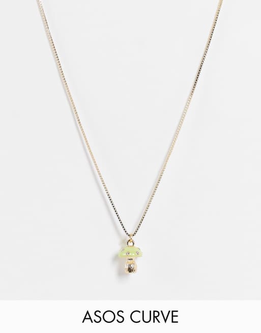 ASOS DESIGN Curve - Collana color oro con ciondolo a fungo verde