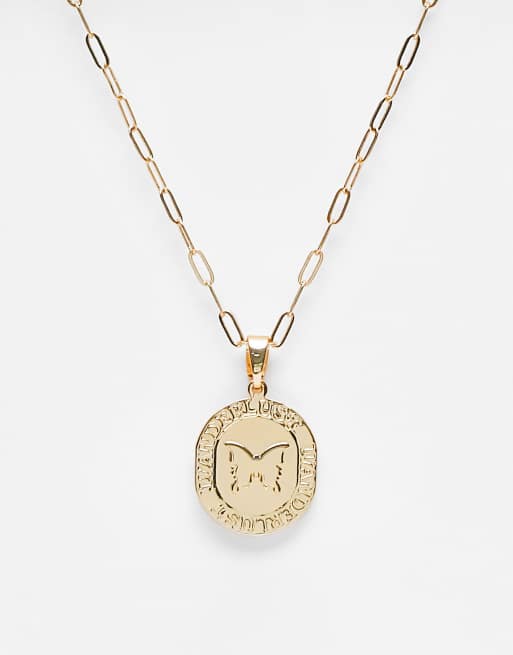 ASOS DESIGN Curve - Collana color oro con ciondolo double-face