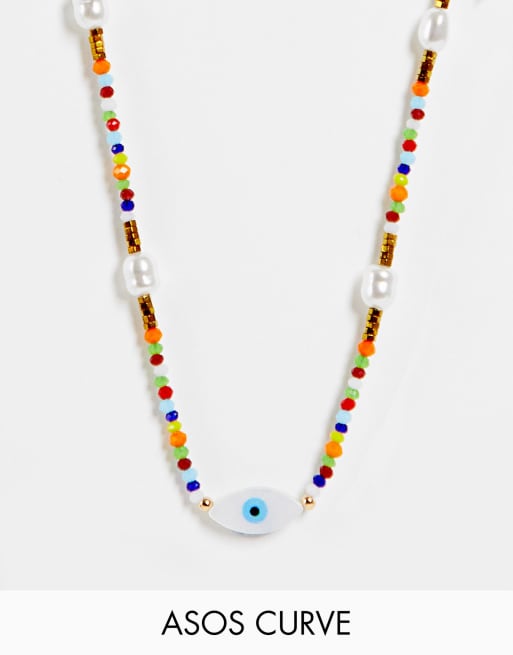 ASOS DESIGN Curve - Collana con perline multicolore e perla con occhio
